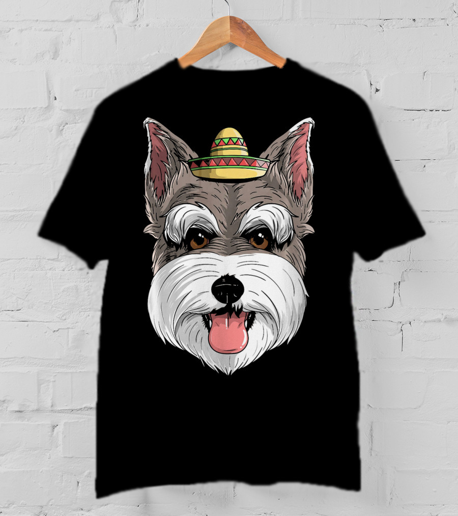 Schnauzer Dog Wearing Sombrero For Cinco De Mayo Fiesta T-Shirt