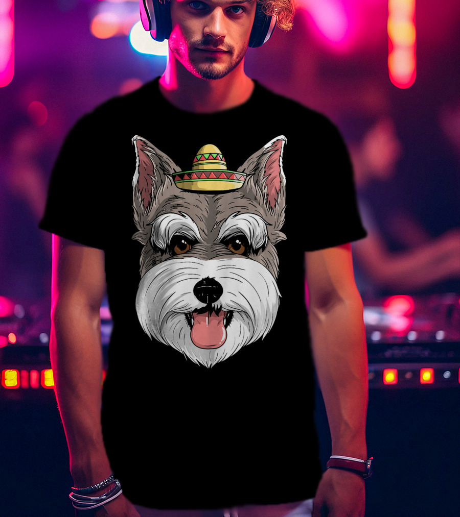 Schnauzer Dog Wearing Sombrero For Cinco De Mayo Fiesta T-Shirt