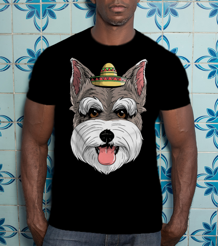 Schnauzer Dog Wearing Sombrero For Cinco De Mayo Fiesta T-Shirt