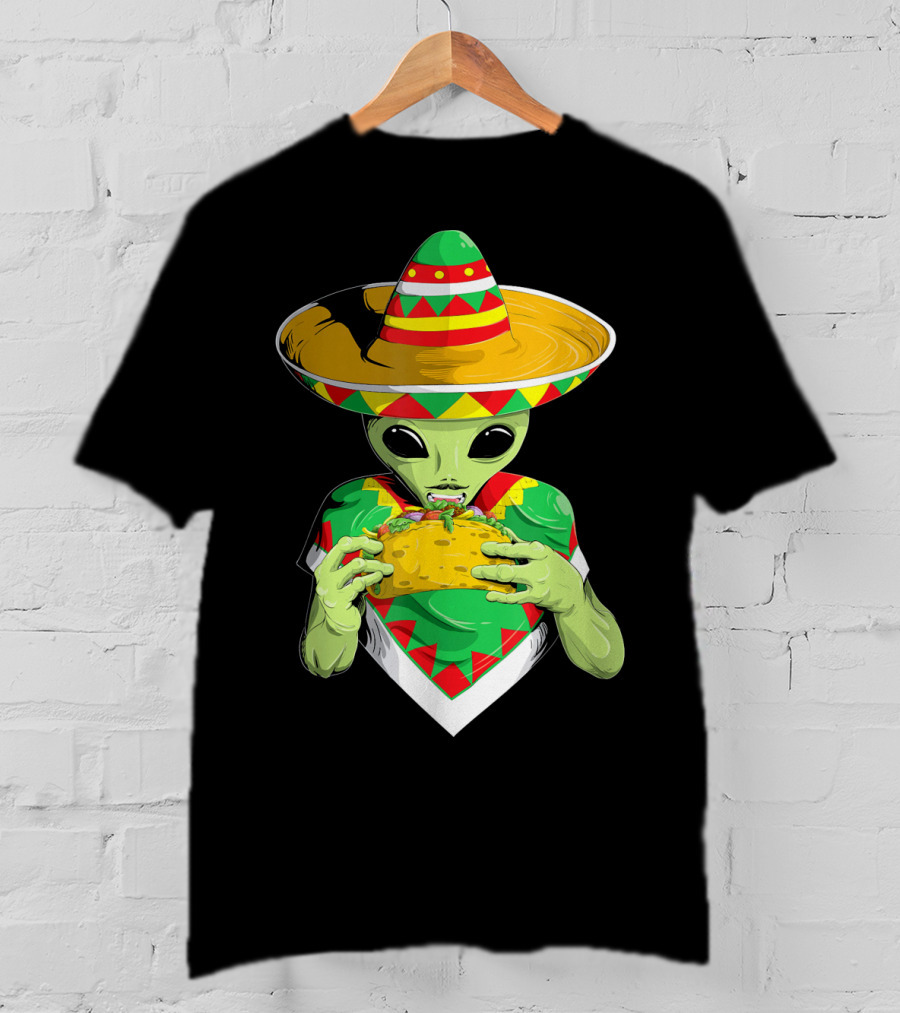 Cinco De Mayo Sombrero Alien Eating Taco T-Shirt