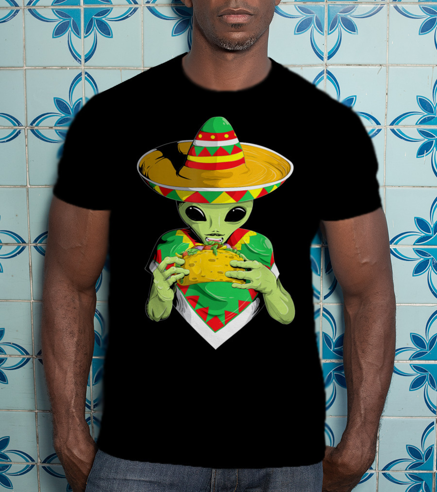 Cinco De Mayo Sombrero Alien Eating Taco T-Shirt