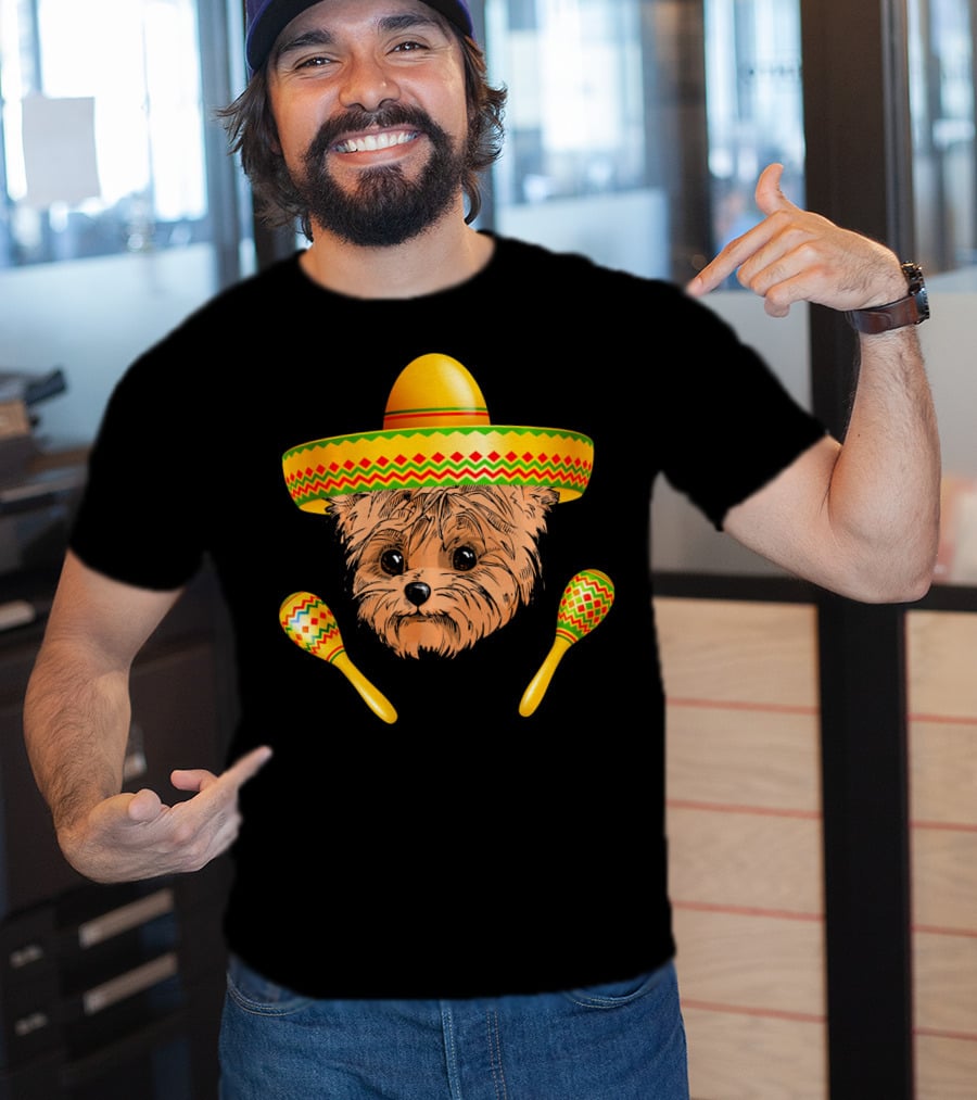 Funny Cinco De Mayo Yorkie Sombrero Maracas T-Shirt
