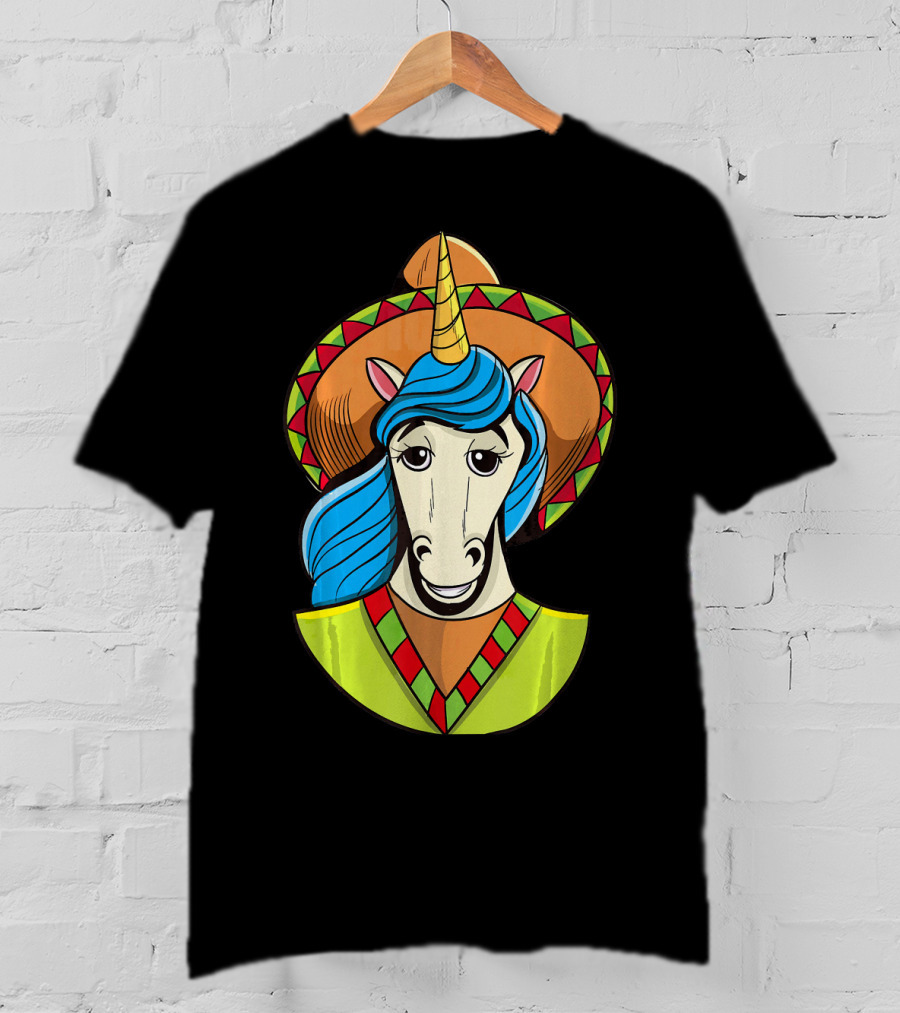 Hispanic Unicorn In Sombrero With Colorful Mane For Cinco T-Shirt