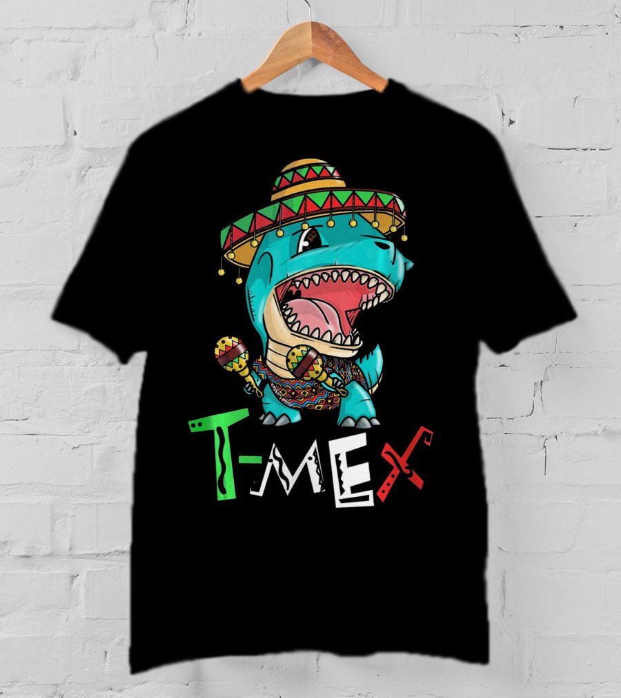 T-Mex Dinosaur Rex Mexican Sombrero And Maracas T-Shirt