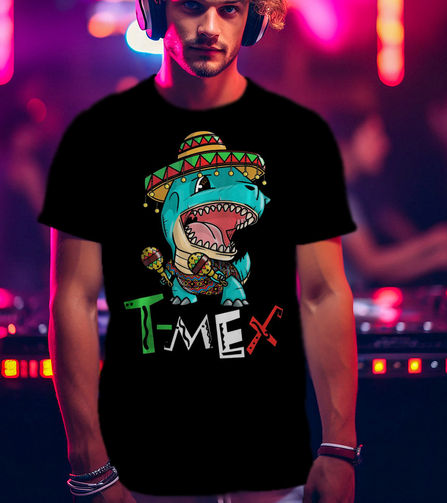 T-Mex Dinosaur Rex Mexican Sombrero And Maracas T-Shirt