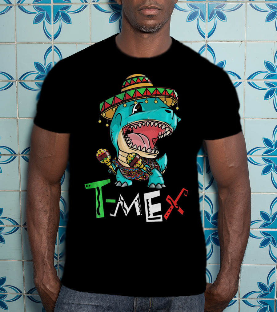T-Mex Dinosaur Rex Mexican Sombrero And Maracas T-Shirt