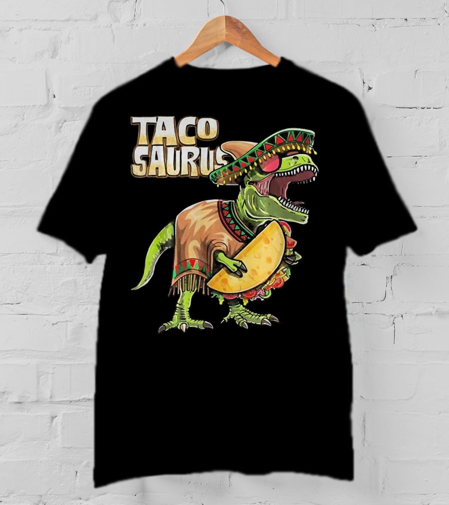 Tacosaurus Dinosaur Wearing Sombrero And Serape Holding Taco T-Shirt