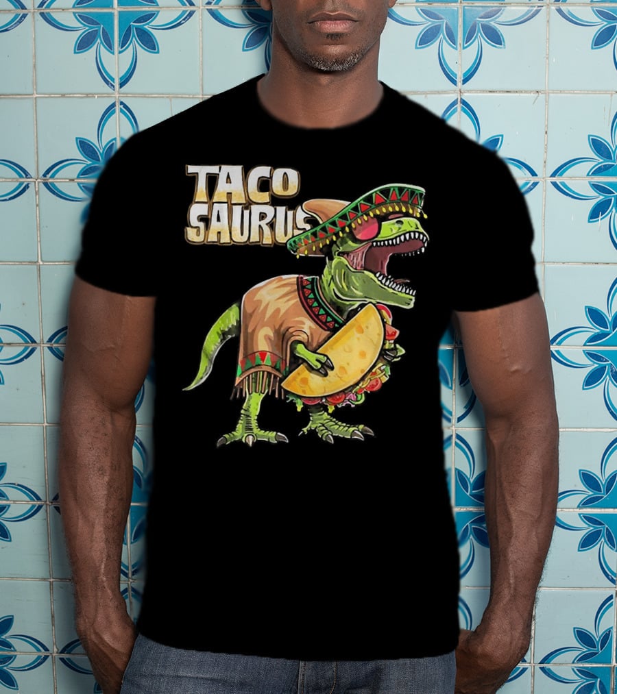 Tacosaurus Dinosaur Wearing Sombrero And Serape Holding Taco T-Shirt