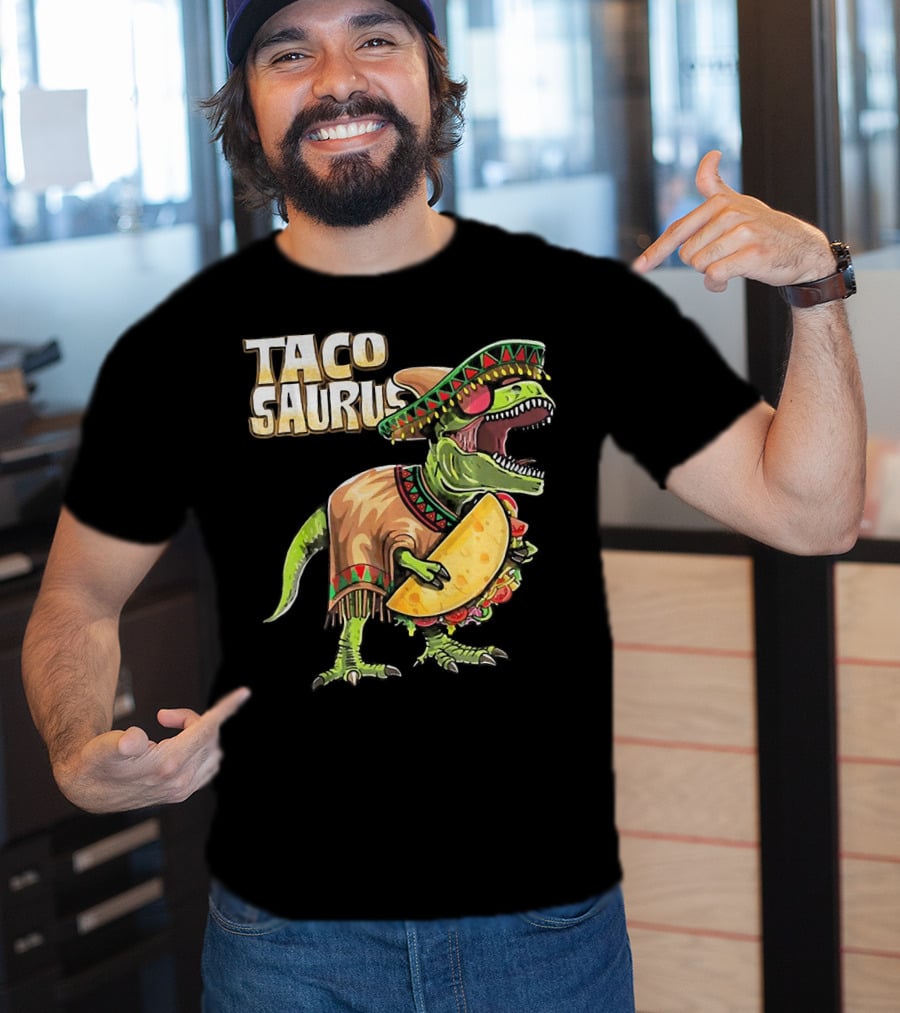 Tacosaurus Dinosaur Wearing Sombrero And Serape Holding Taco T-Shirt