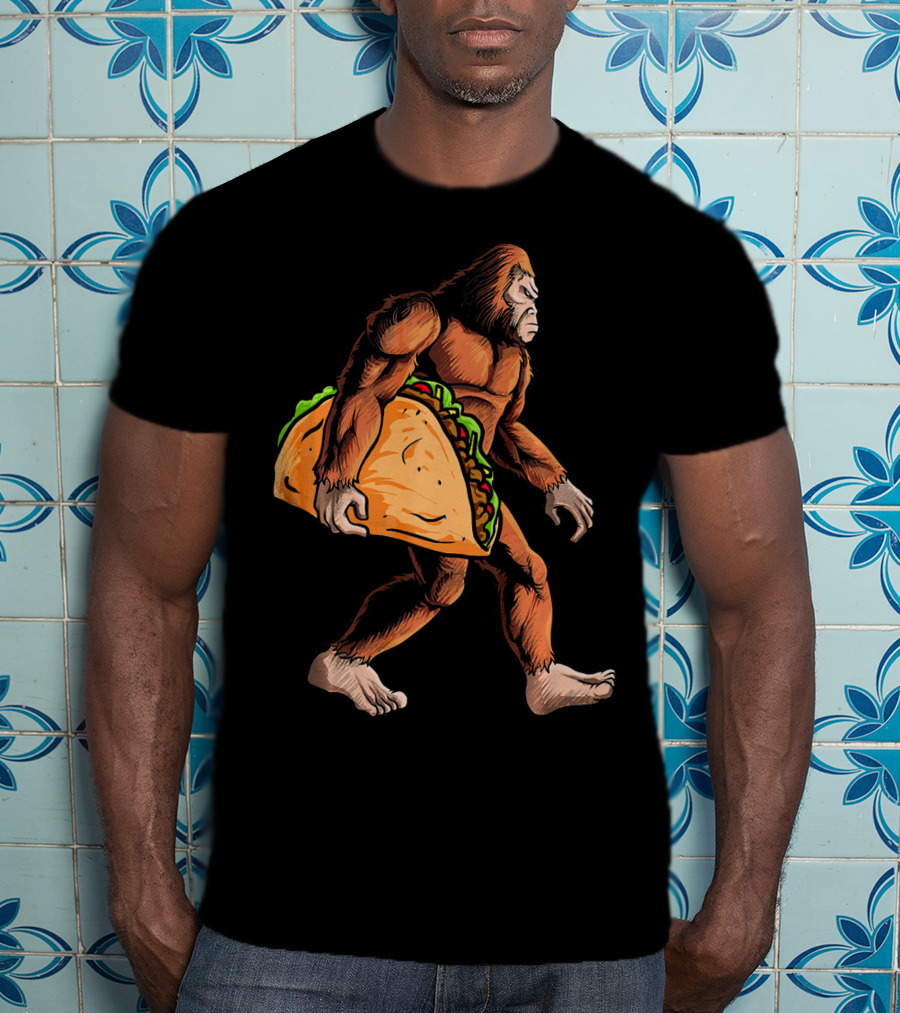 Bigfoot Carrying Giant Taco For Cinco De Mayo T-Shirt