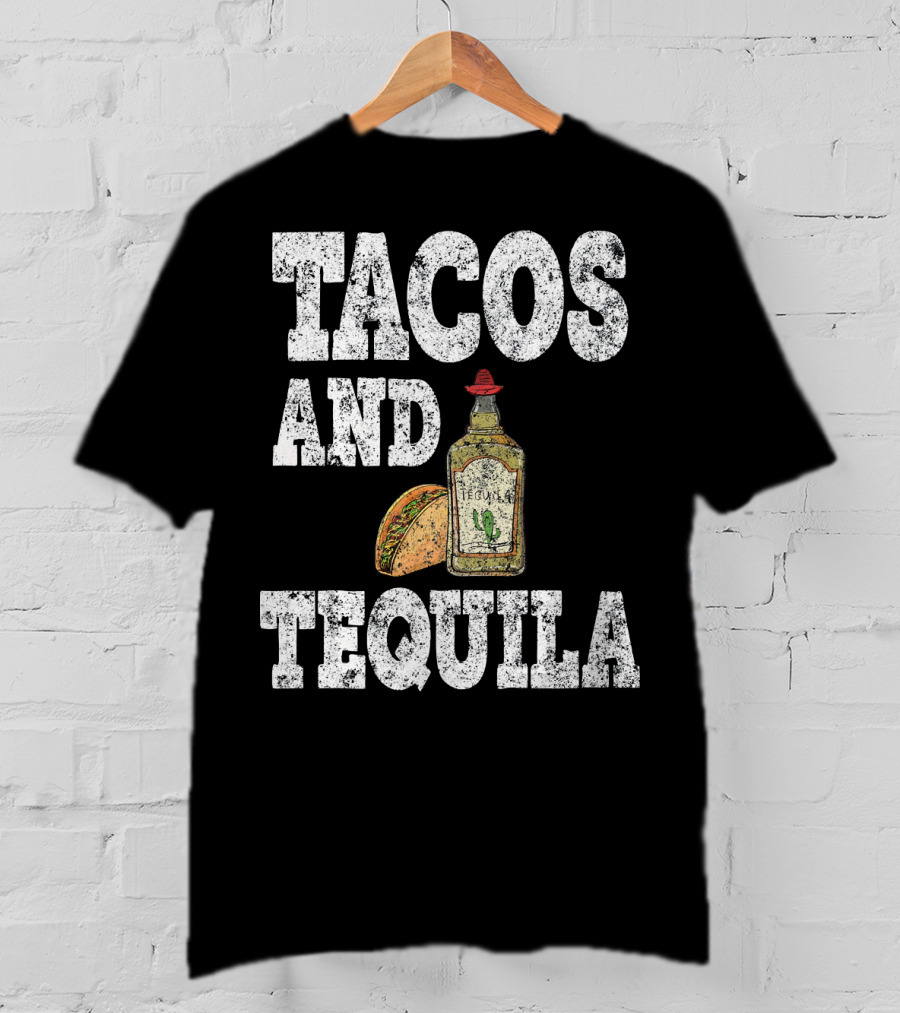 Tacos And Tequila With Bottle And Sombrero For Cinco De Mayo T-Shirt