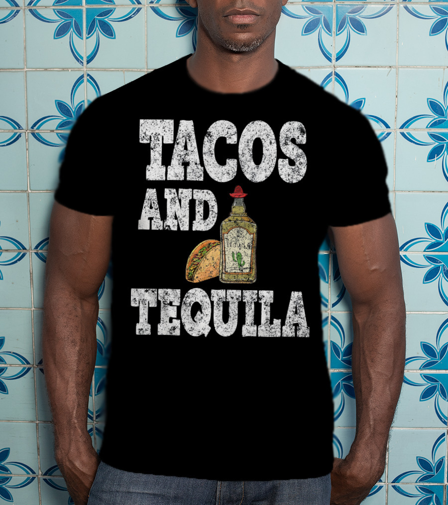 Tacos And Tequila With Bottle And Sombrero For Cinco De Mayo T-Shirt