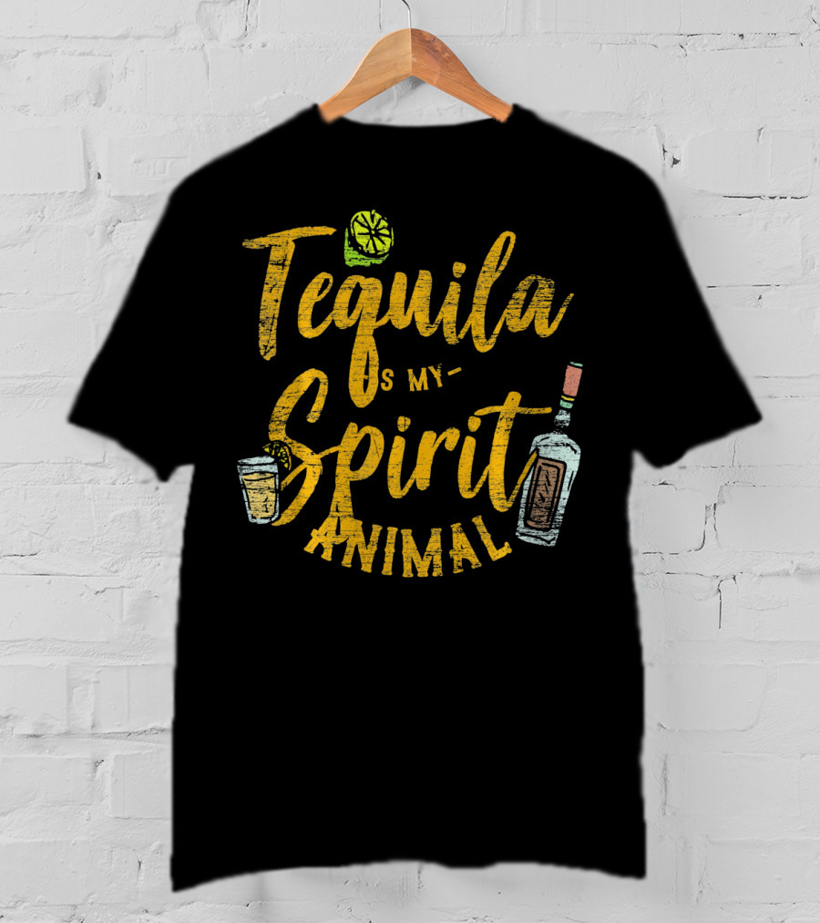 Tequila Is My Spirit Animal Lime Glass Bottle T-Shirt