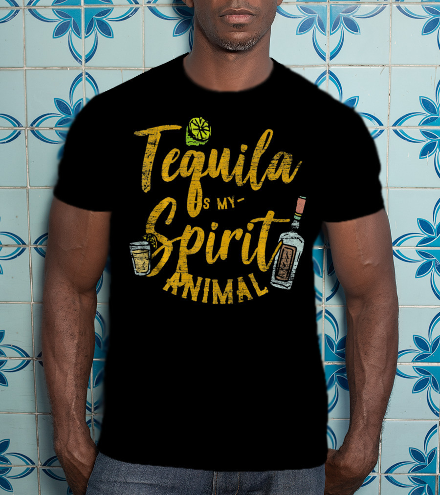 Tequila Is My Spirit Animal Lime Glass Bottle T-Shirt