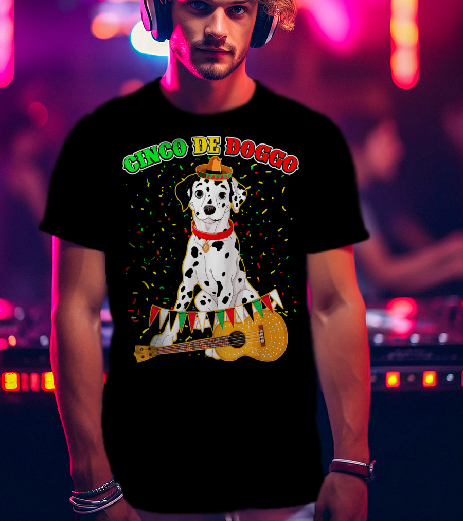 Cinco De Doggo Dalmatian Sombrero Guitar Confetti T-Shirt