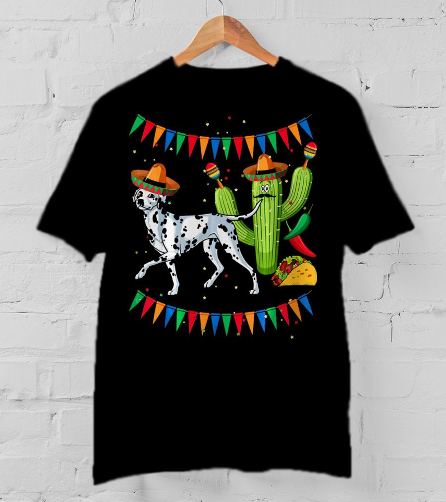 Sombrero Dalmatian Cactus Maracas Taco Fiesta Mexico Cinco De Mayo T-Shirt