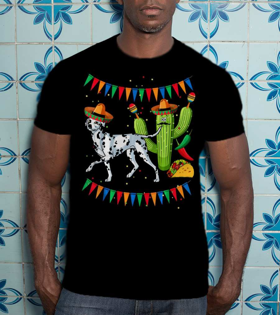 Sombrero Dalmatian Cactus Maracas Taco Fiesta Mexico Cinco De Mayo T-Shirt