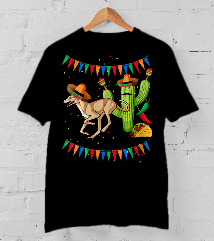 Sombrero Greyhound Dog Mexico Cinco De Mayo Cactus Taco Fiesta T-Shirt