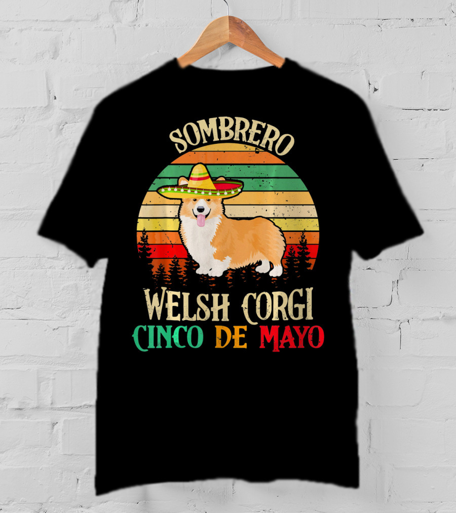 Sombrero Welsh Corgi Cinco De Mayo Vintage Sunset T-Shirt