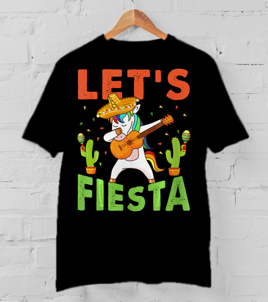 Let's Fiesta Unicorn Guitar Sombrero Cactus Cinco DE Mayo T-Shirt