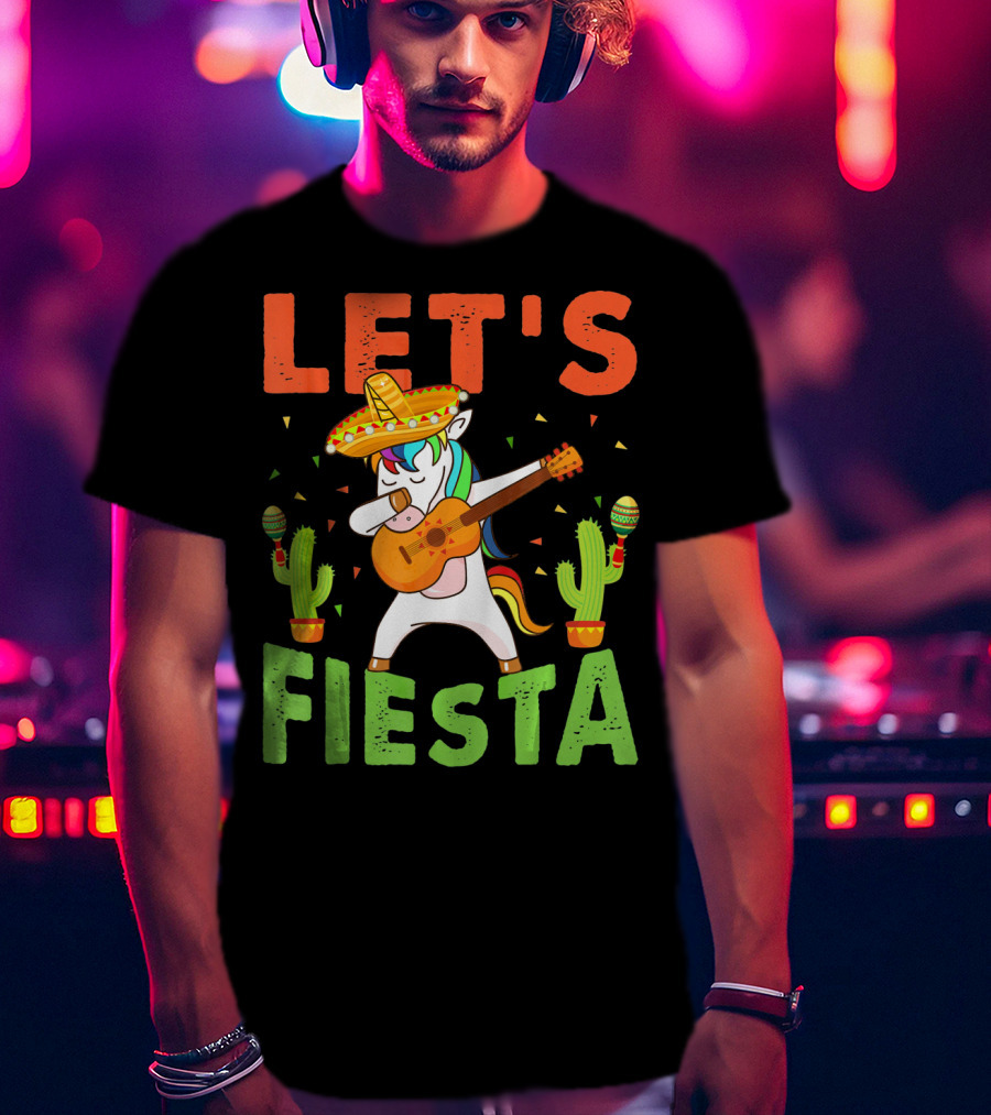 Let's Fiesta Unicorn Guitar Sombrero Cactus Cinco DE Mayo T-Shirt