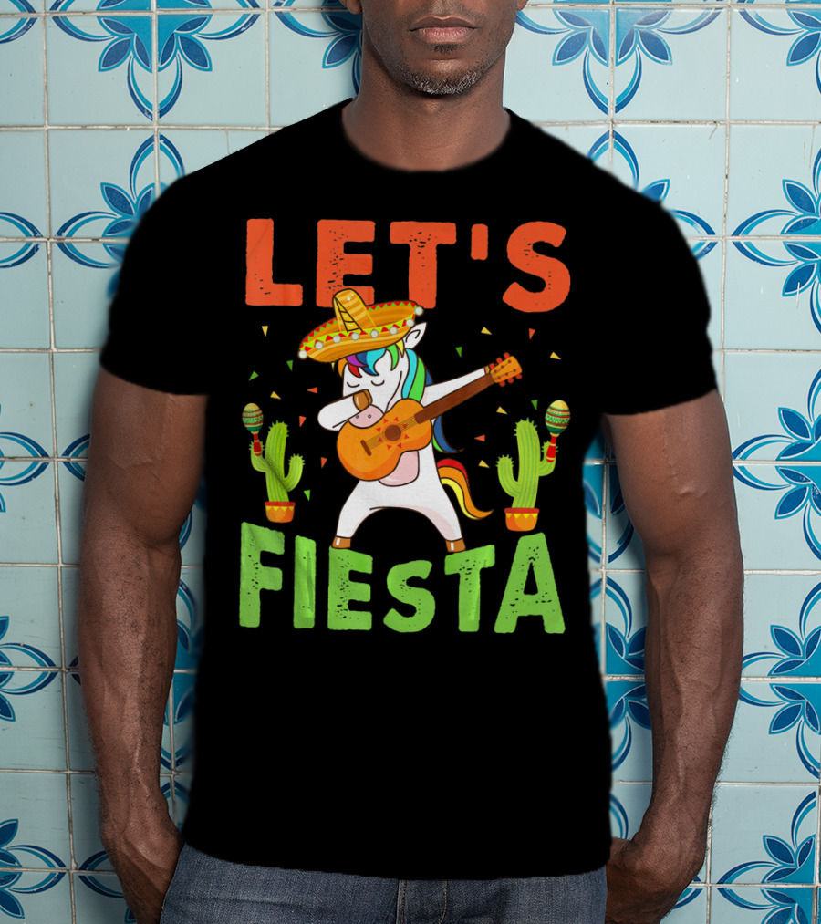 Let's Fiesta Unicorn Guitar Sombrero Cactus Cinco DE Mayo T-Shirt