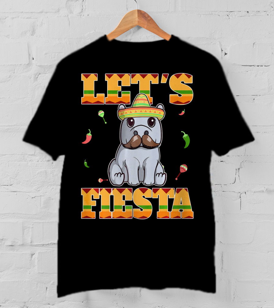 Let's Fiesta Hippopotamus Sombrero Peppers Maracas Cinco De Mayo T-Shirt