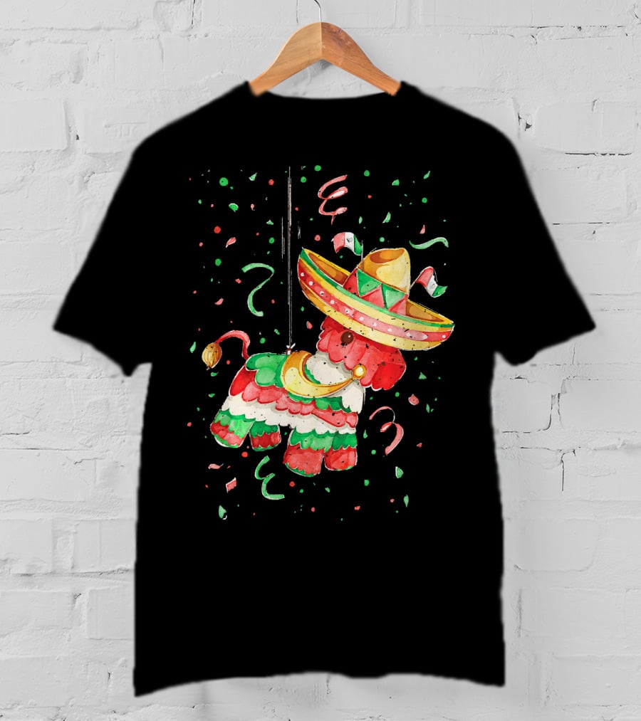 Happy 5th May Feliz Cinco De Mayo Mexica Piñata Sombrero Celebration Confetti T-Shirt
