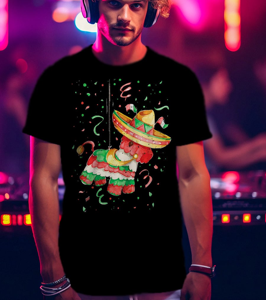 Happy 5th May Feliz Cinco De Mayo Mexica Piñata Sombrero Celebration Confetti T-Shirt