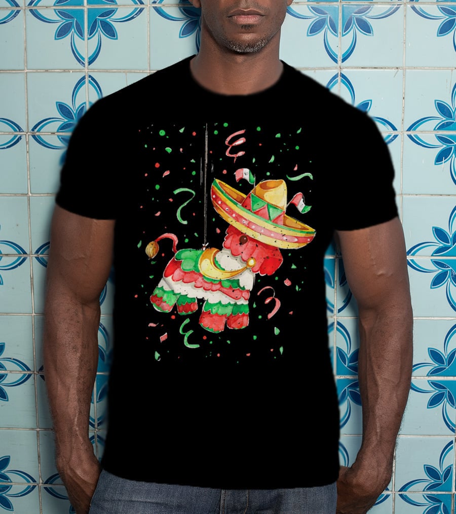 Happy 5th May Feliz Cinco De Mayo Mexica Piñata Sombrero Celebration Confetti T-Shirt