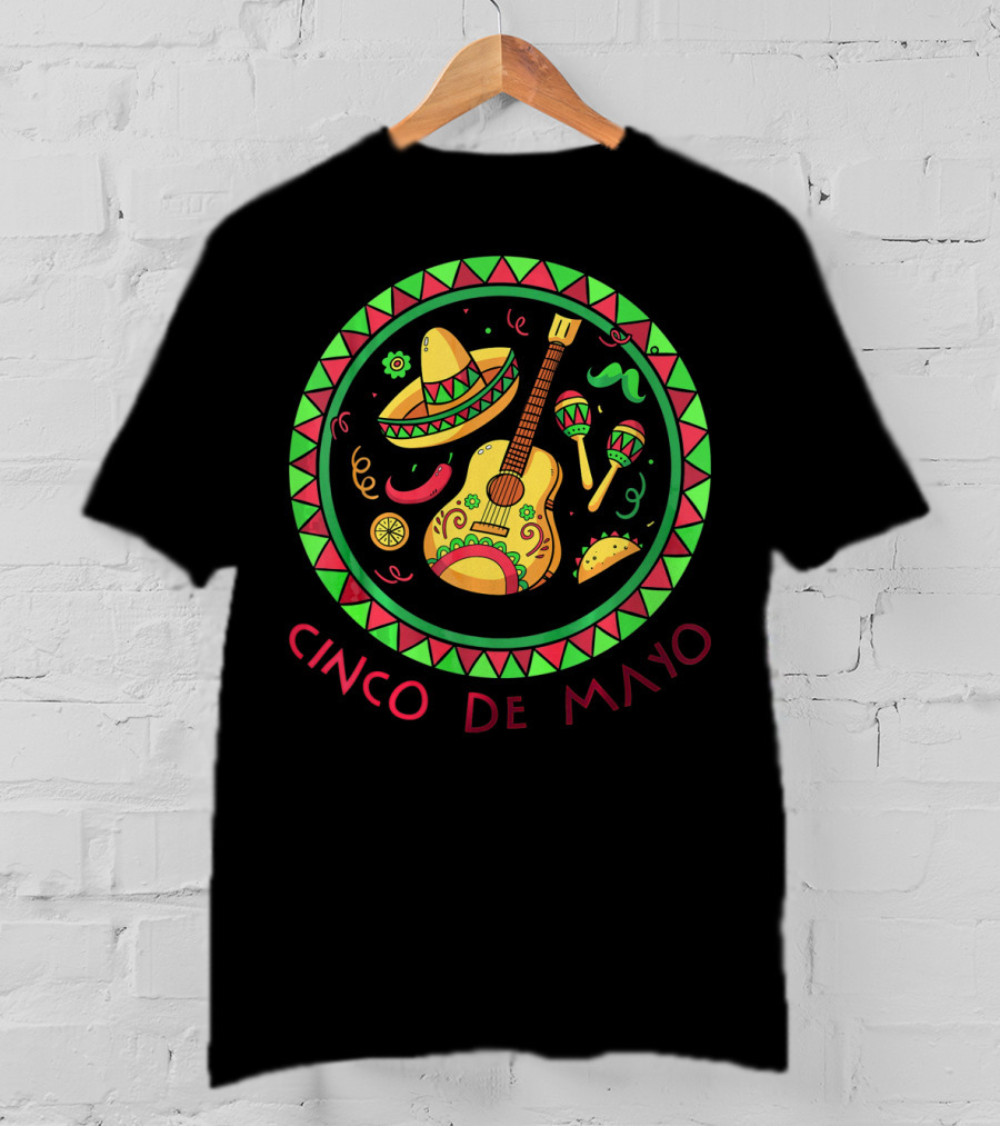 Cinco De Mayo Sombrero Guitar And Maracas Fiesta T-Shirt