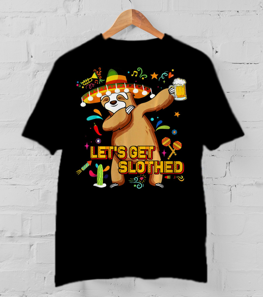 Vintage Let's Get Slothed Cinco De Mayo Sloth Sombrero Beer Party T-Shirt