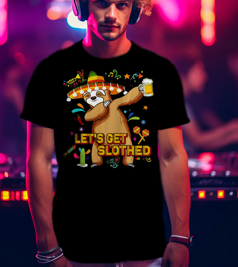 Vintage Let's Get Slothed Cinco De Mayo Sloth Sombrero Beer Party T-Shirt