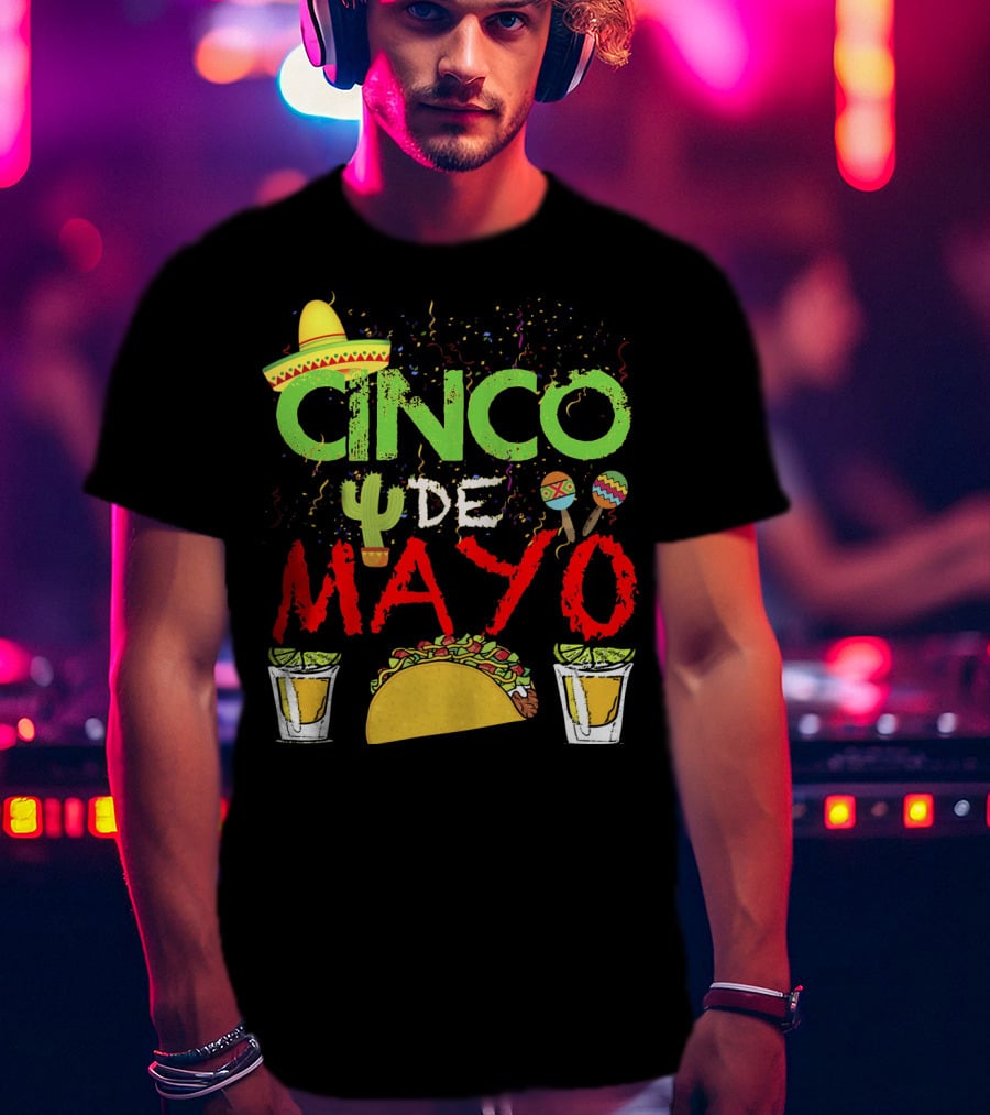 Cinco De Mayo Sombrero Maracas Taco Cactus Drinks Fiesta T-Shirt