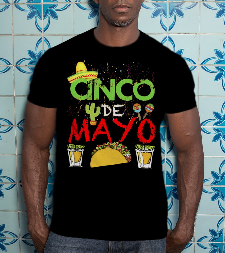 Cinco De Mayo Sombrero Maracas Taco Cactus Drinks Fiesta T-Shirt