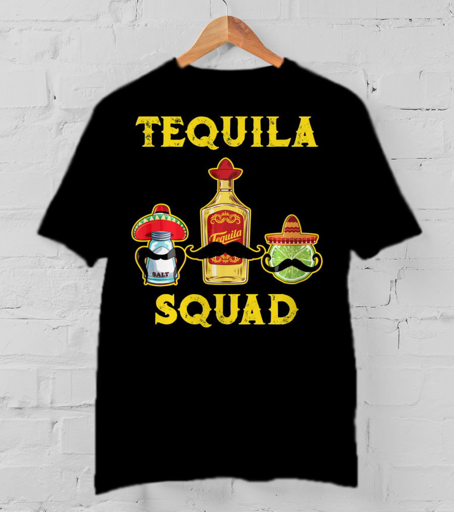 Tequila Squad Salt Lime Mustache Sombrero Cinco De Mayo T-Shirt