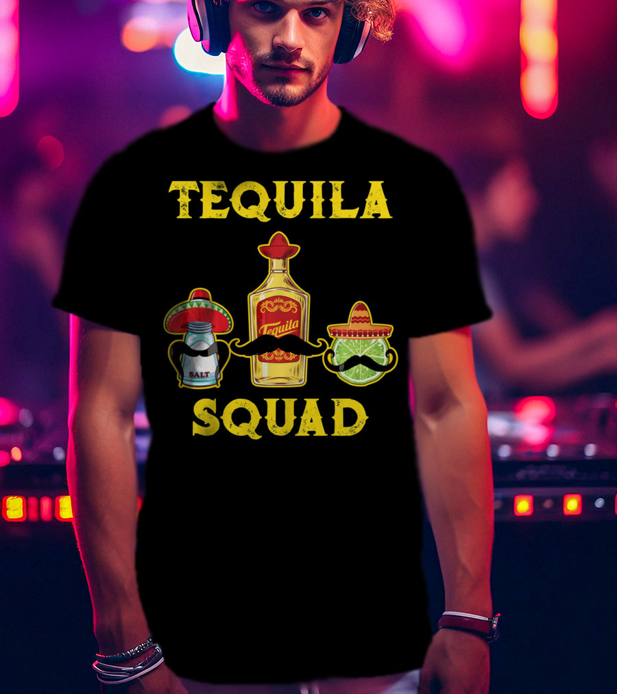Tequila Squad Salt Lime Mustache Sombrero Cinco De Mayo T-Shirt