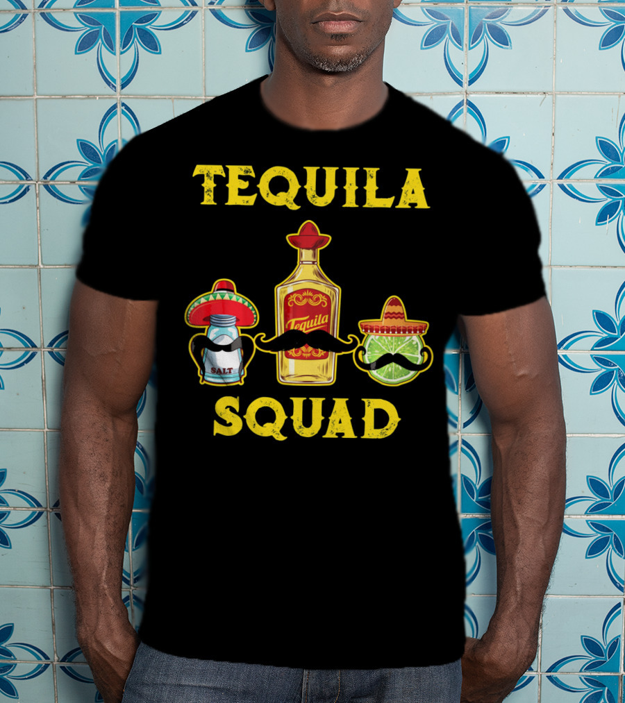 Tequila Squad Salt Lime Mustache Sombrero Cinco De Mayo T-Shirt