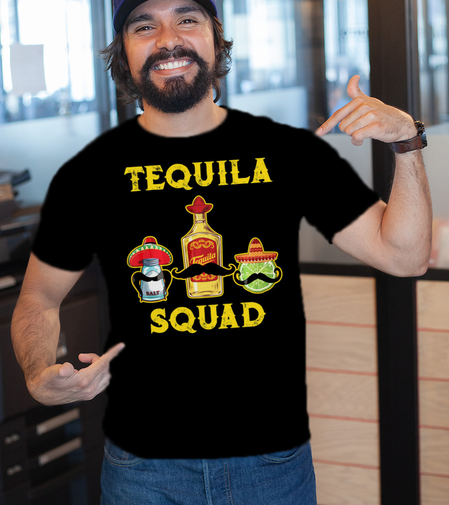 Tequila Squad Salt Lime Mustache Sombrero Cinco De Mayo T-Shirt