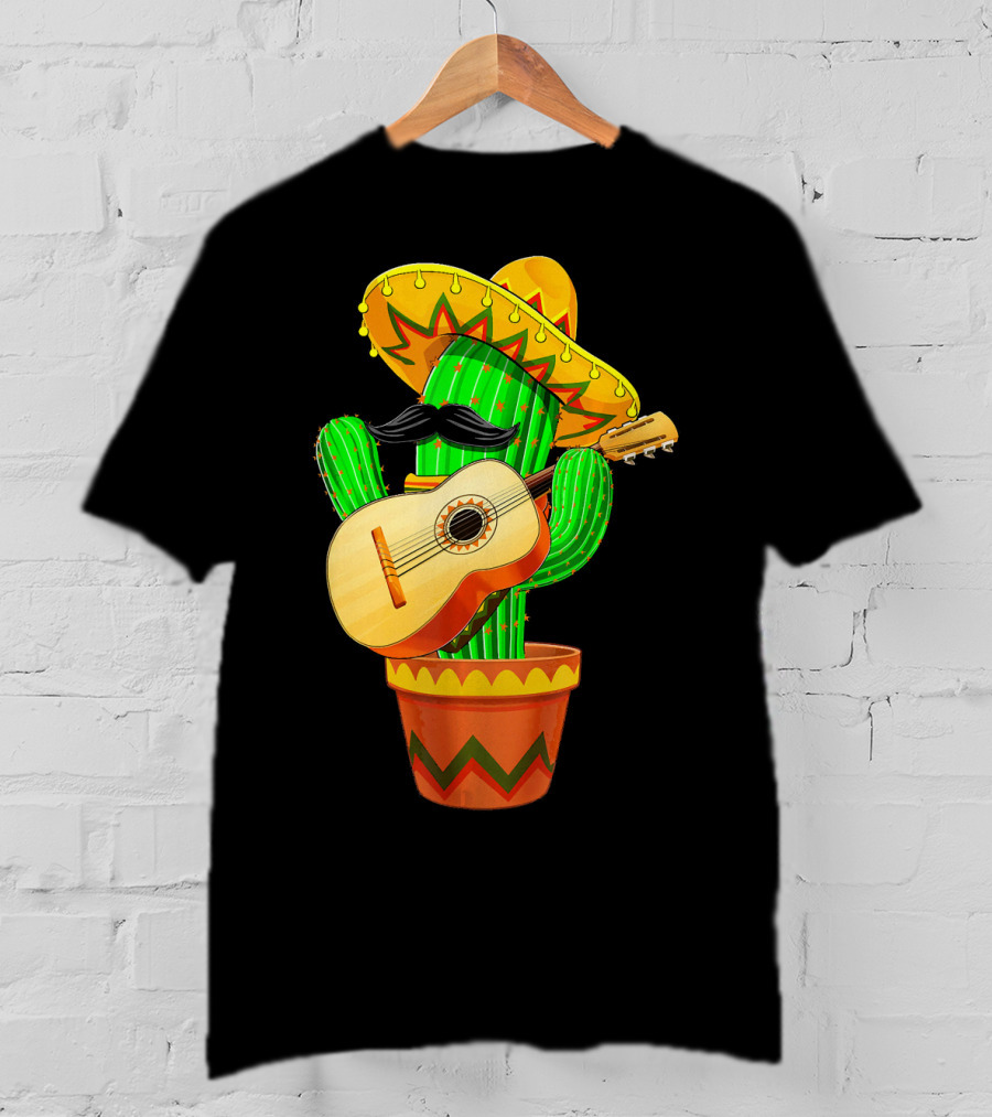 Cinco De Mayo Cactus With Sombrero And Guitar T-Shirt