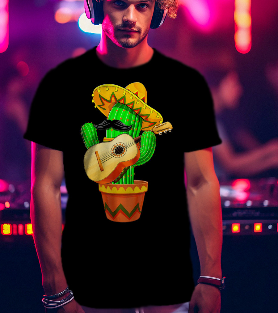 Cinco De Mayo Cactus With Sombrero And Guitar T-Shirt