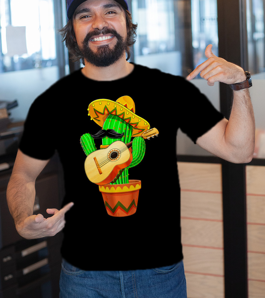 Cinco De Mayo Cactus With Sombrero And Guitar T-Shirt