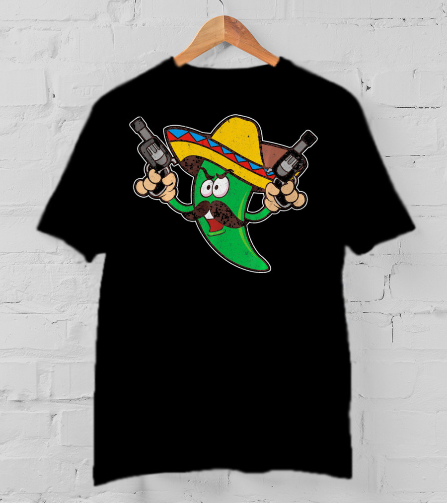 Jalapeno Business Funny Cinco De Mayo Sombrero Gunslinger Pepper T-Shirt