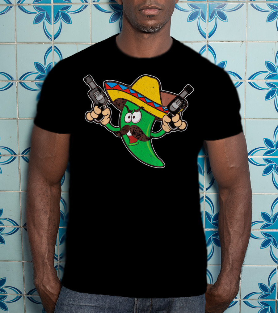 Jalapeno Business Funny Cinco De Mayo Sombrero Gunslinger Pepper T-Shirt