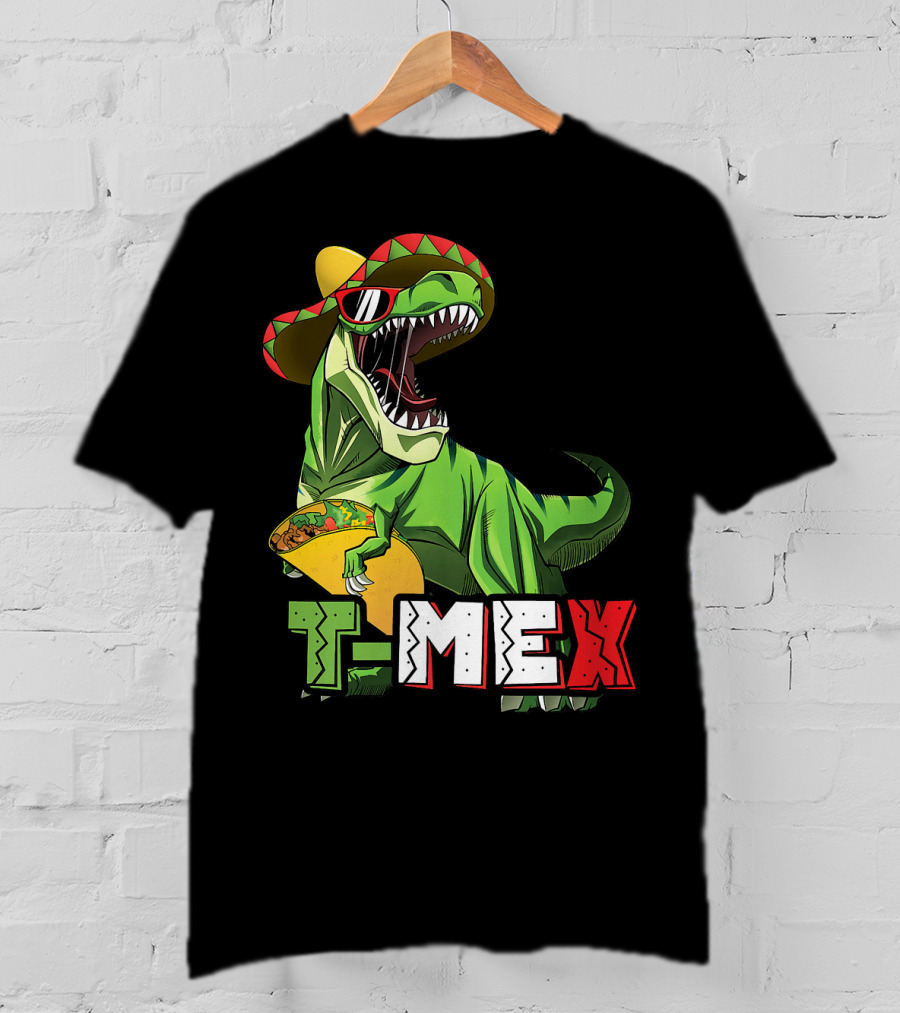 T-Mex Dinosaur Taco Holding Sombrero Sunglasses Kids Taco Tuesday Cinco T-Shirt
