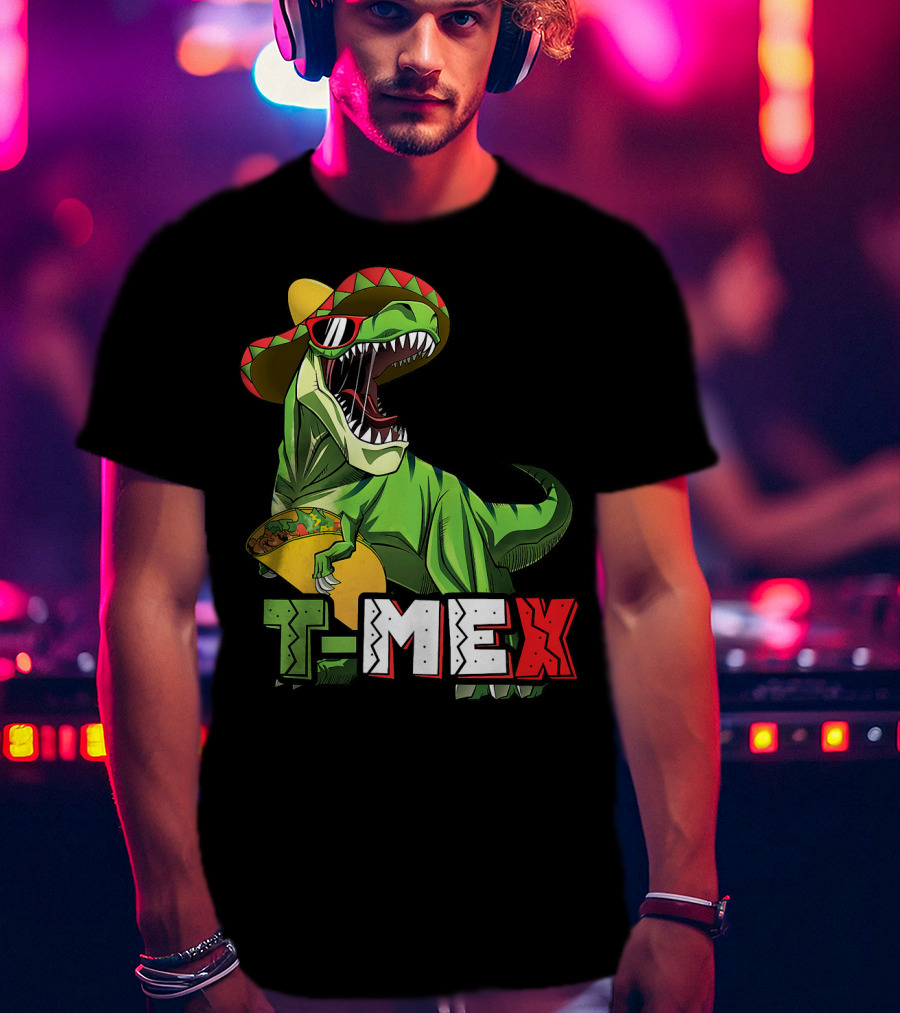 T-Mex Dinosaur Taco Holding Sombrero Sunglasses Kids Taco Tuesday Cinco T-Shirt