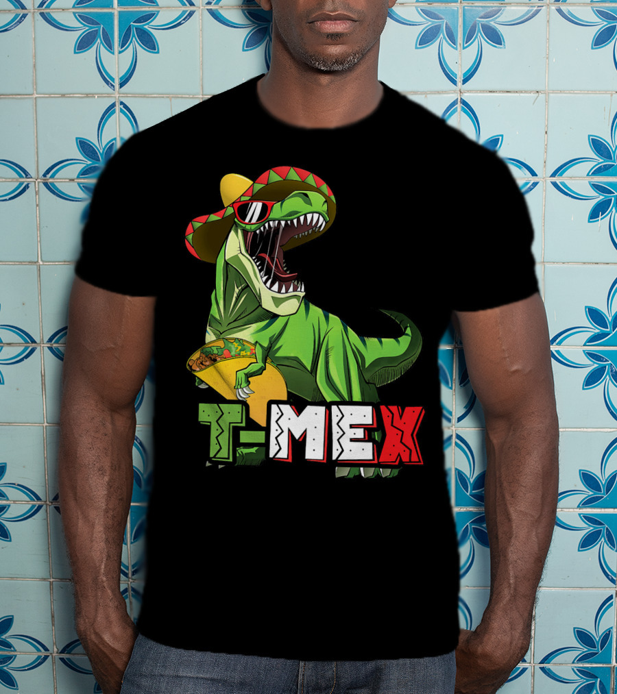 T-Mex Dinosaur Taco Holding Sombrero Sunglasses Kids Taco Tuesday Cinco T-Shirt