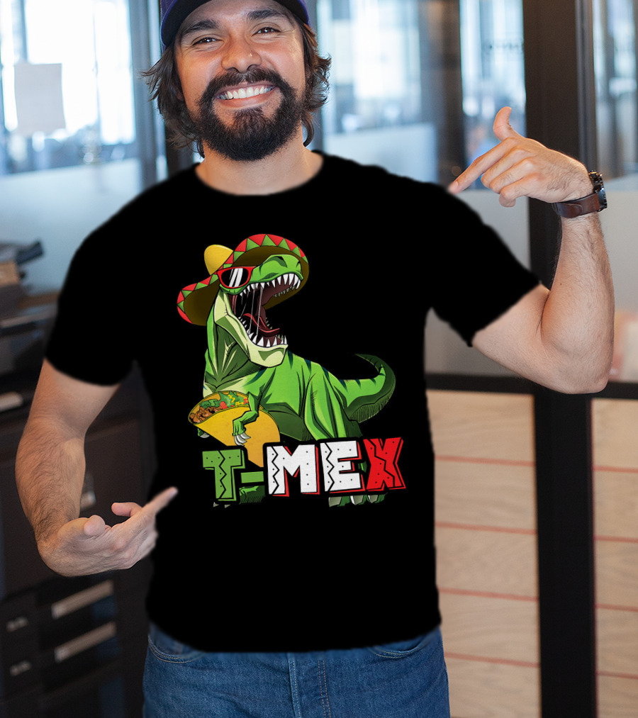 T-Mex Dinosaur Taco Holding Sombrero Sunglasses Kids Taco Tuesday Cinco T-Shirt