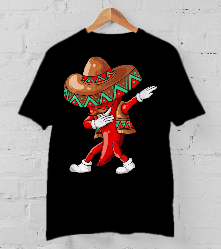 Funny Dabbing Cinco De Mayo Chili Pepper With Sombrero T-Shirt