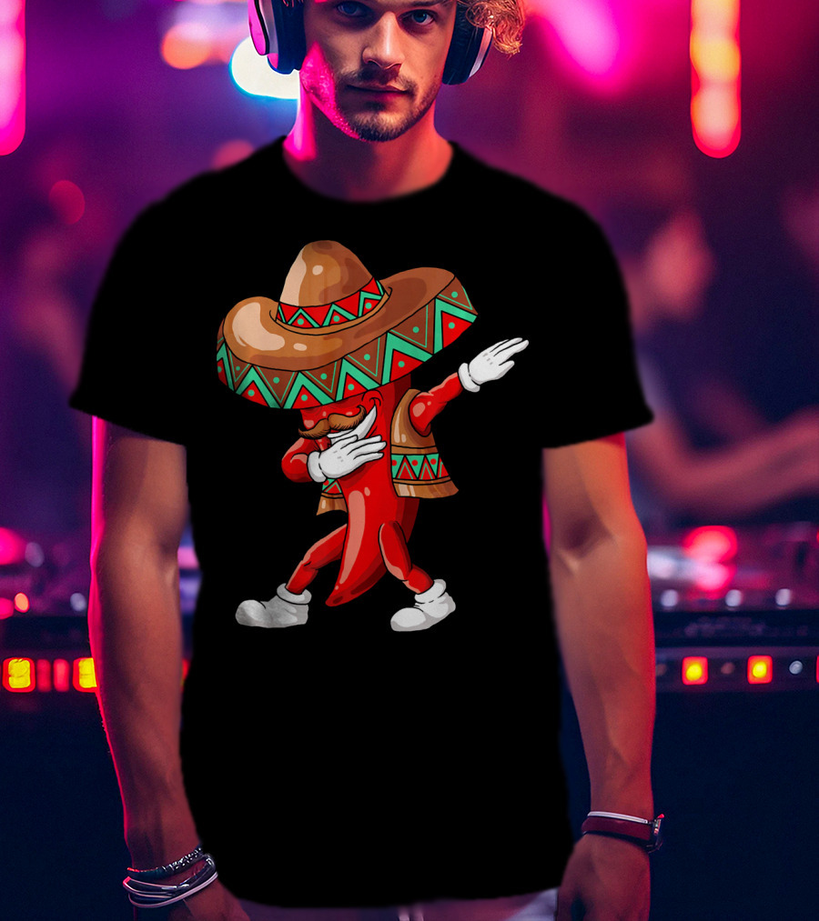 Funny Dabbing Cinco De Mayo Chili Pepper With Sombrero T-Shirt